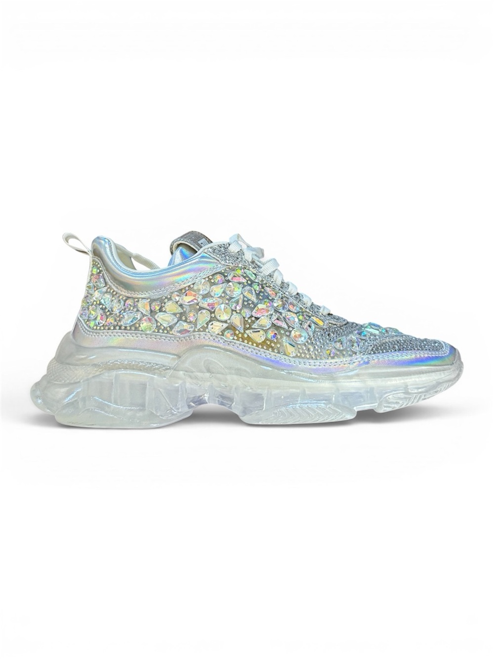 STEVE MADDEN Manifesto Iridescent Crystal Embellished Sneakers Size 8 Women